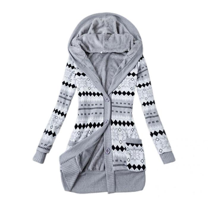 Fashion Hooded Thick Plush Warm Knit Cardigan