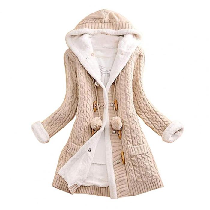Women's Cardigan Mid Length Solid Color Wool Yarn Outdoor Warm Coats