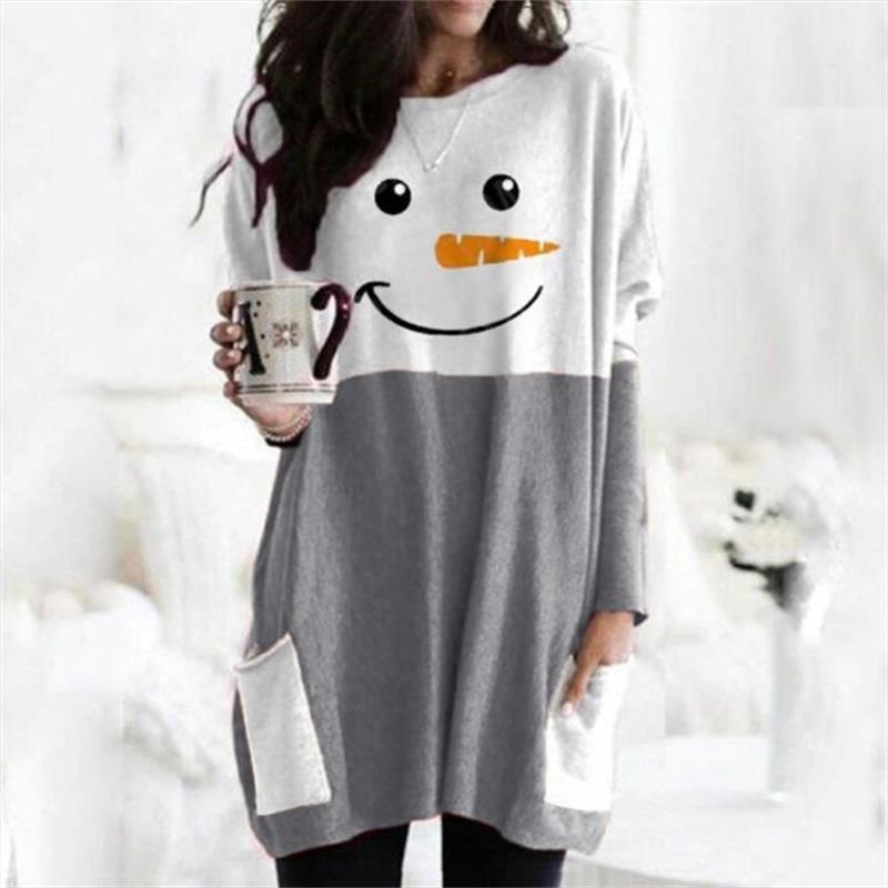 Fashion Long 3D Printed Snowman Pattern Top Harajuku Hooded Sweatshirt