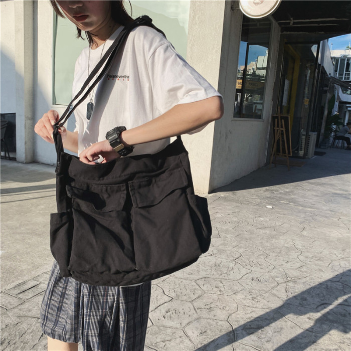 One Shoulder Design Solid Color Large Capacity Casual Canvas Messenger Bag