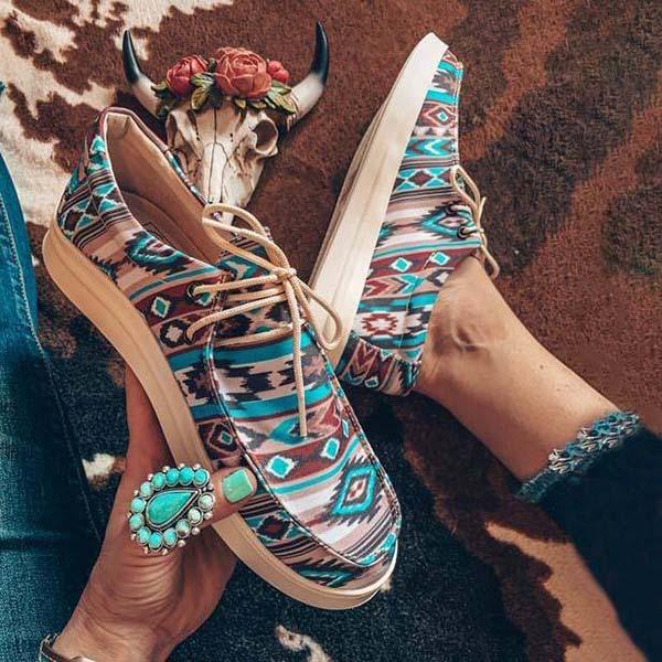 Fashion Ladies Casual Non-slip Flat Round Toe Lace-up Colorful Sneakers