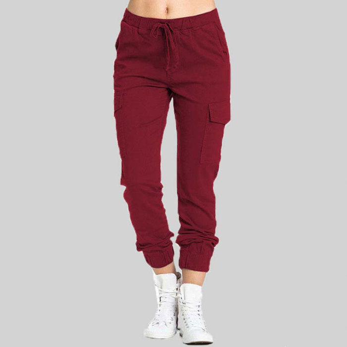 Women's Casual Fashion Solid Color Loose Cargo Pants