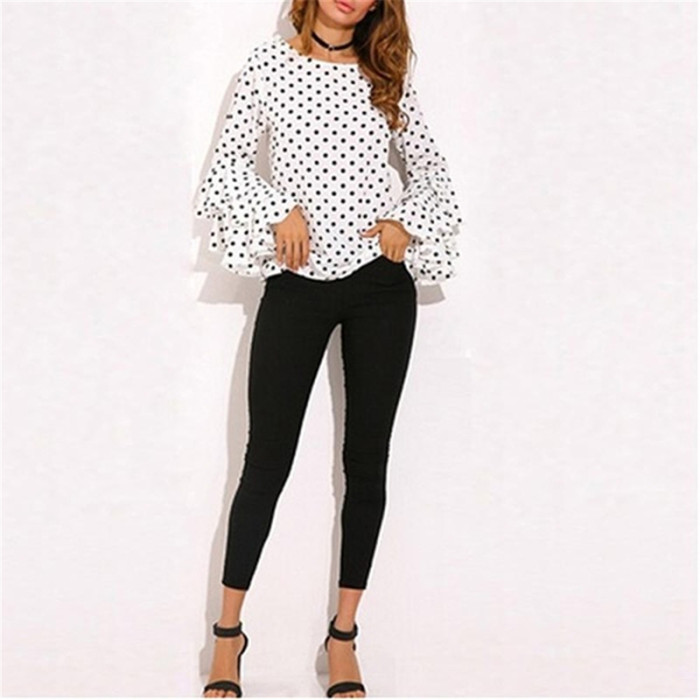 Trendy Polka Dot O-Neck Long Sleeve Casual Top  Blouses & Shirts