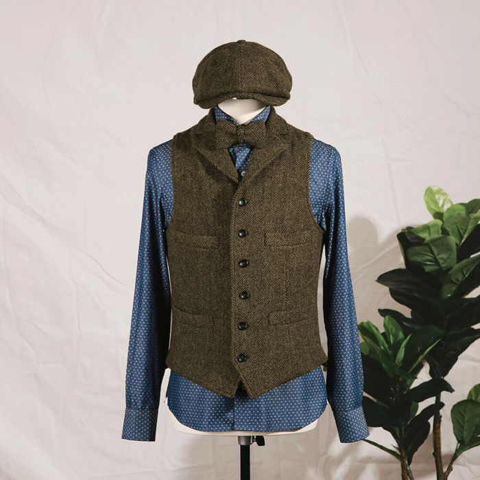 Men's Lapel Herringbone Suit Punk Wedding Groomsmen Vest