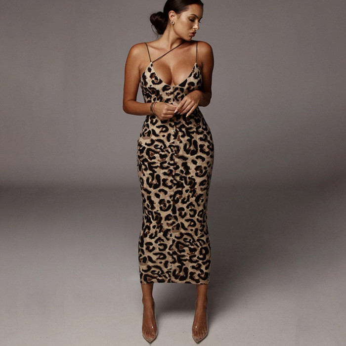Sexy Leopard Print Fashion Party Body  Maxi Dress