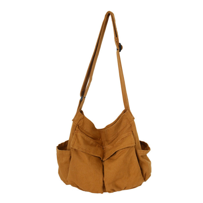 One Shoulder Design Solid Color Large Capacity Casual Canvas Messenger Bag