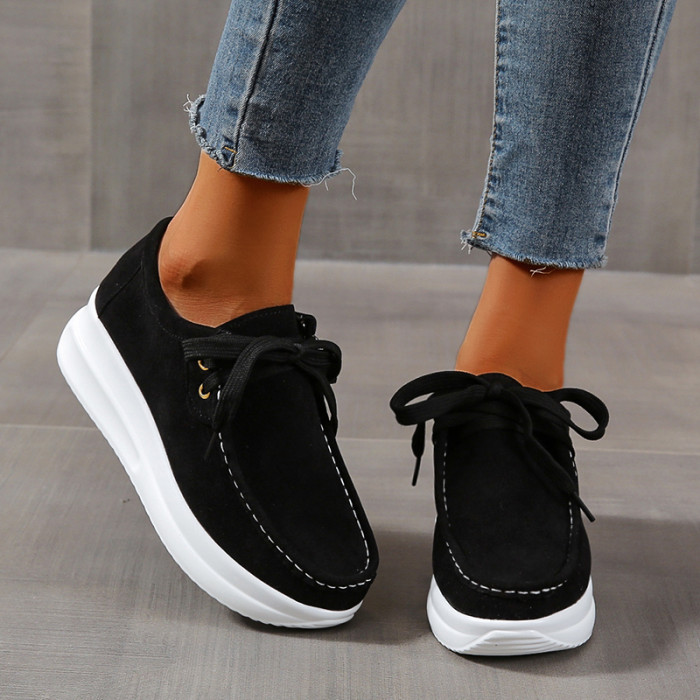 Outdoor Breathable Lightweight Lace-up Thick-soled Casual Sneakers