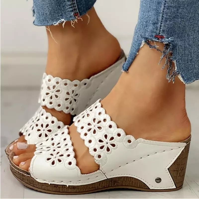 Women's Shoes Fashion Hollow Pointed Toe Wedge Non-slip Fish Mouth Sandals