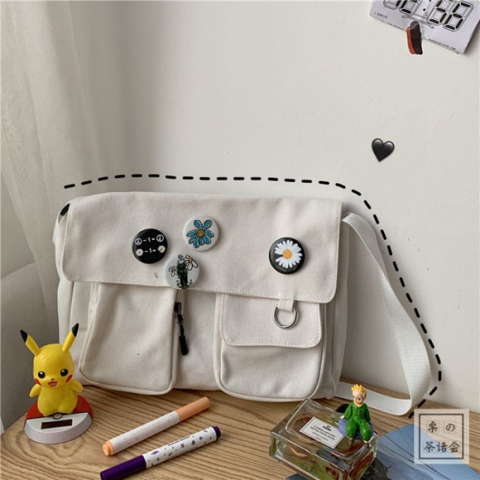 Fashion Youth Casual Large Capacity Solid Color Canvas Shoulder Bag