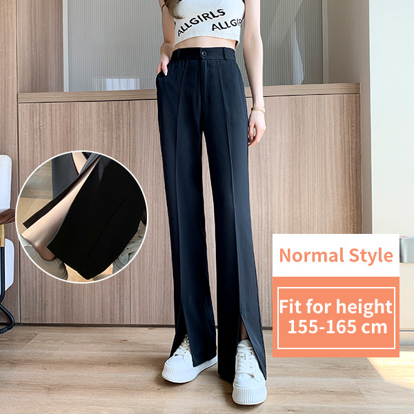 Women's Solid Color Fashion Slit Chic Straight High Waist Loose  Pants