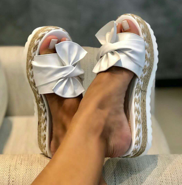 Women's Shoes Casual Solid Color Bow Thick Sole Fashion Woven Outdoor Sandals