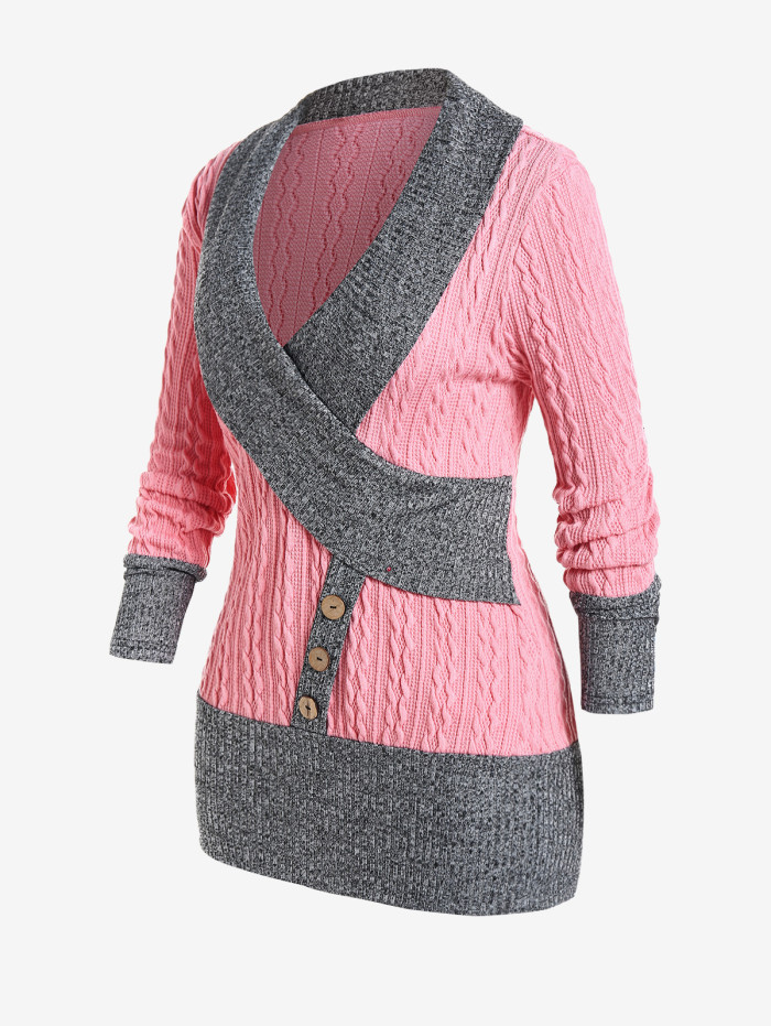Women's Fashion Shawl Collar Cable Knit Button Sweater Dress