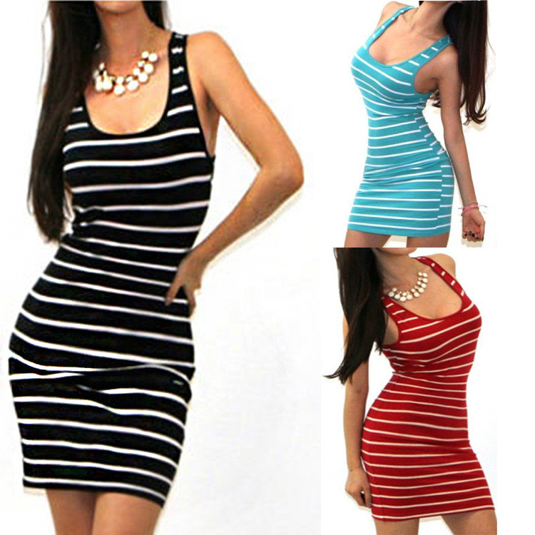 Fashion Sleeveless Striped Skinny Sexy Slim Casual Dress