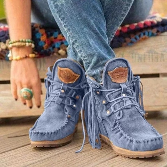 Women's Shoes Retro Tassel Lace-Up Flat Casual  Ankle Boots