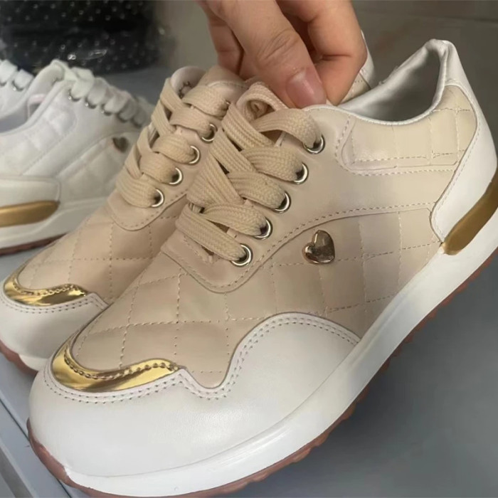 Women's Thick Sole PU Leather Stitching Casual Sneakers