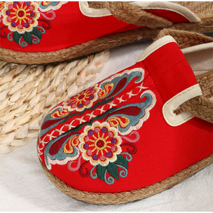 Women's Shoes Embroidered Woven Canvas Vintage Casual Mixed Color Slippers
