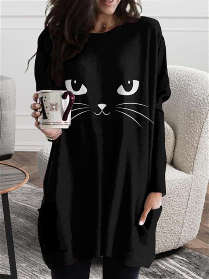 Fashion  Women's Tops  Print Pattern Loose Hooded Sweatshirt