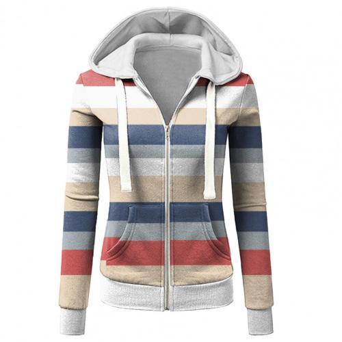 Women's Fashion Drawstring Striped Print Hooded Sweatshirt