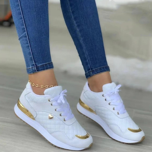 Women's Thick Sole PU Leather Stitching Casual Sneakers