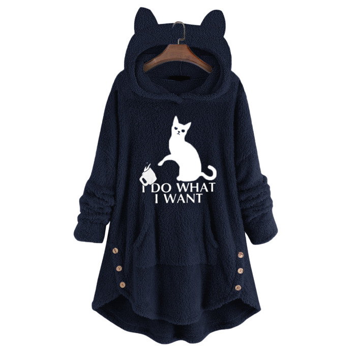 Women's Fashion Hoodie Reversible Fleece Cute Printed Pullover