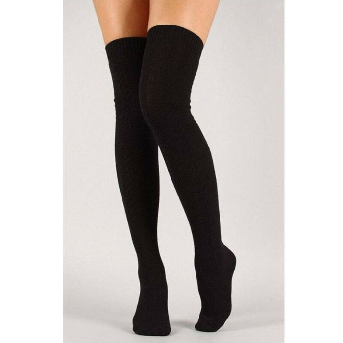 Trendy Cable Knit Extra Long Leg Thermal Tights Socks