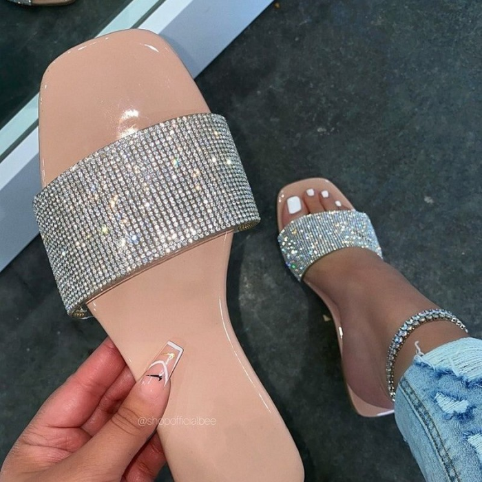 Women's Shoes Flip Flops Rhinestone Round Toe Flat Sandals