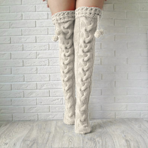 Gothic Tassel Ball Sexy Over the Knee Warm High Knit Stockings