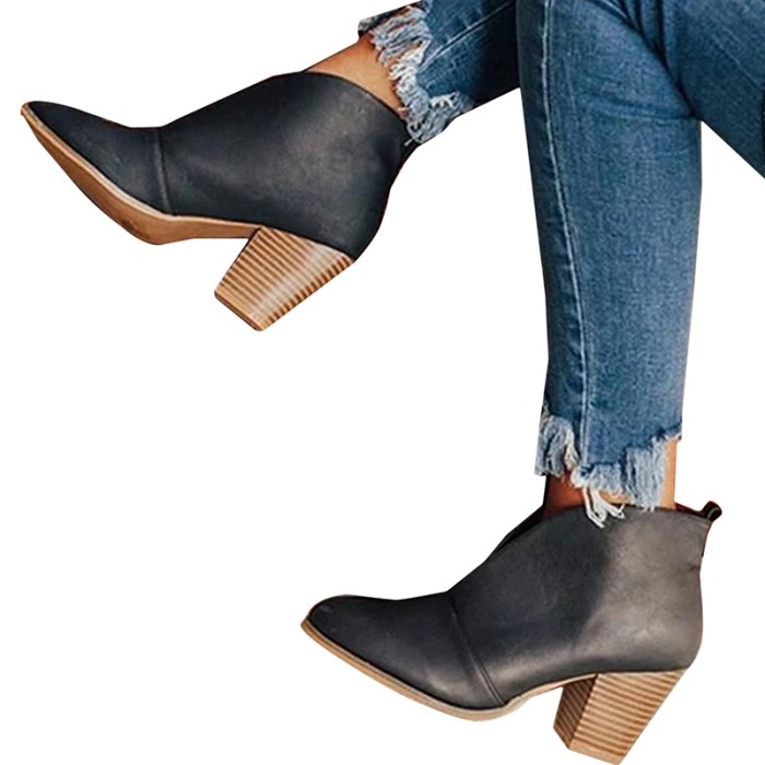 Women's Chunky Heel Casual Comfortable Hollow  Ankle Boots