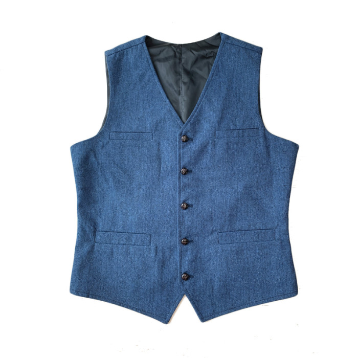 Men's Solid Color Single Breasted Wool Blend Denim Cow Slim Fit Casual Formal Vest