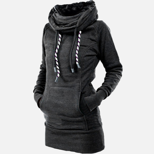 Fashion High Neck Solid Color Warm Tunic Hoodie Sweatshirts