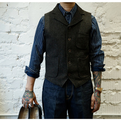 Men's Fashion Retro Tooling Fitted Wool Suit Vest