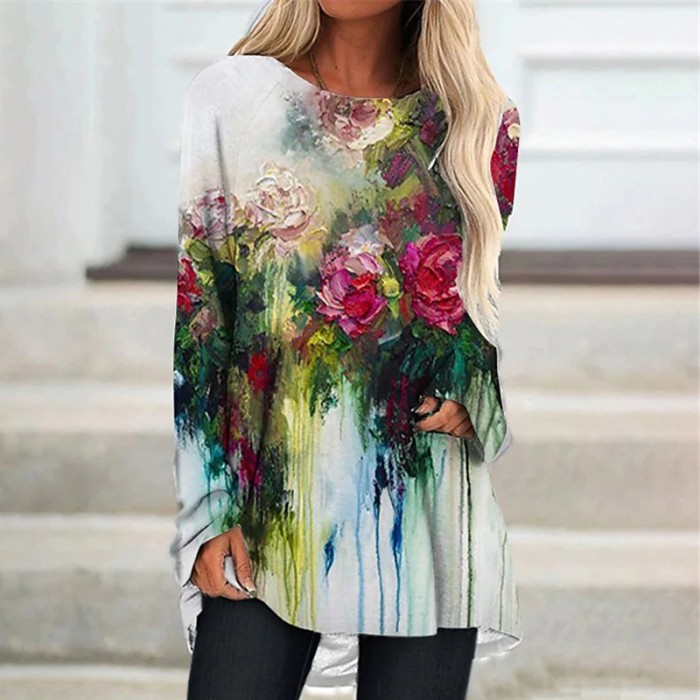 Women's Tops Casual Long Sleeve Round Neck Loose T-Shirt