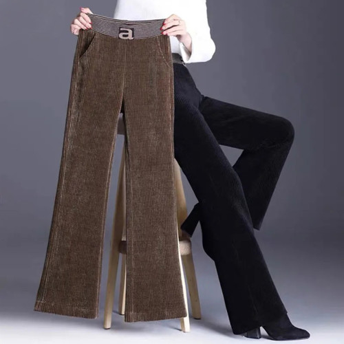 Fashion Elastic Waist Corduroy Loose Casual Straight Fleece Pants