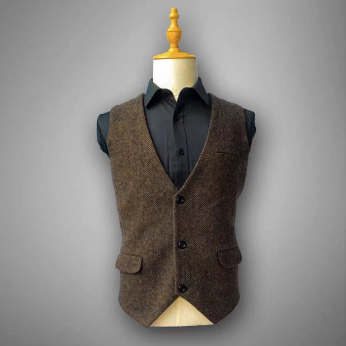 Men's Fashion Solid Color Suit Vest Punk Jacket V Neck Slim Fit Vest