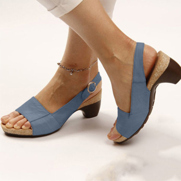 Women's Gladiator Buckle Block Heel Open Toe Casual Fashion Sandals