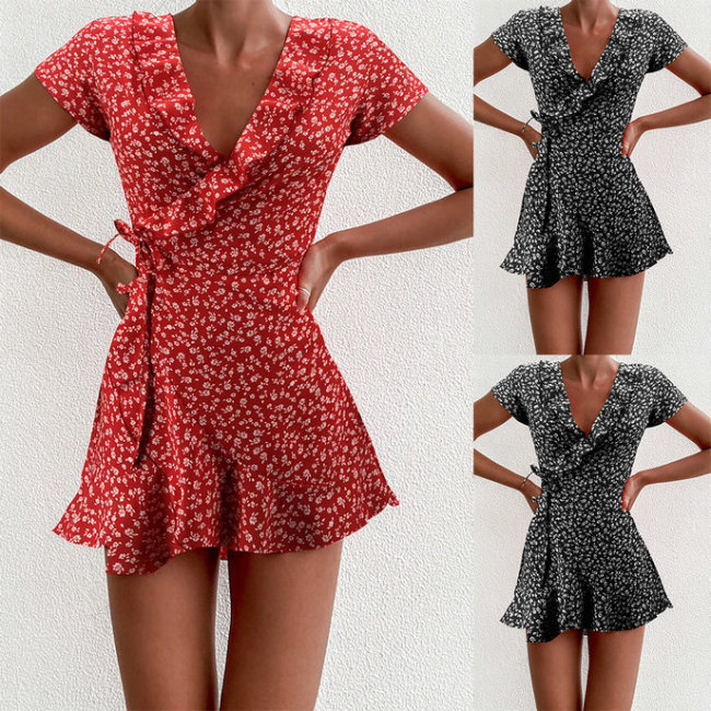 Trendy A-Line Elegant Ruffled V-Neck Bandage Chic Mini Dress