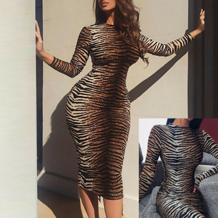 Fashion Evening Vintage Sexy Long Sleeve Party  Bodycon Dress