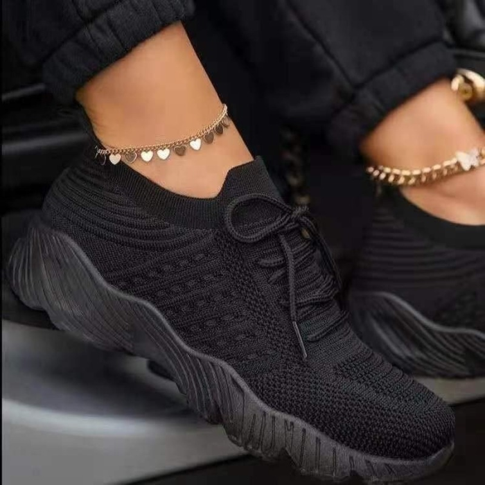 Women's Shoes Fashion Breathable Lace Up Thick Sole Flat Mesh Sneakers