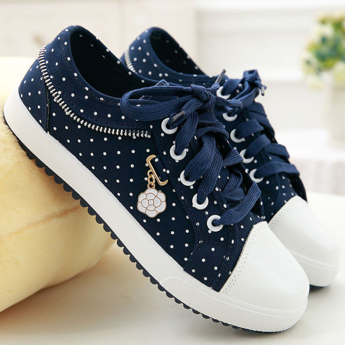 Women's Shoes Lace Breathable Student Fashion Dark Blue Casual  Sneakers