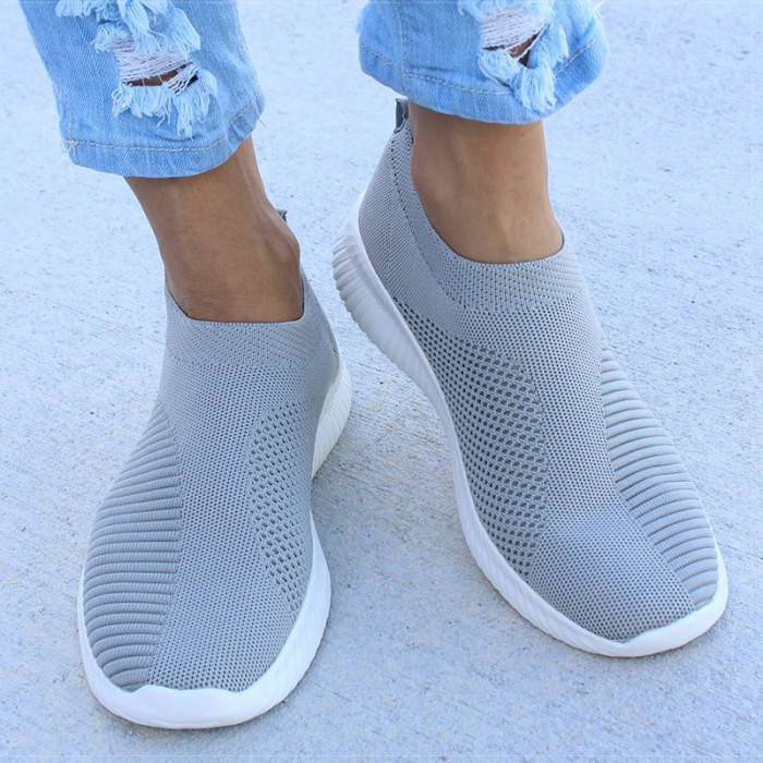 Ladies Slip On Lightweight White Casual Flats Sneakers