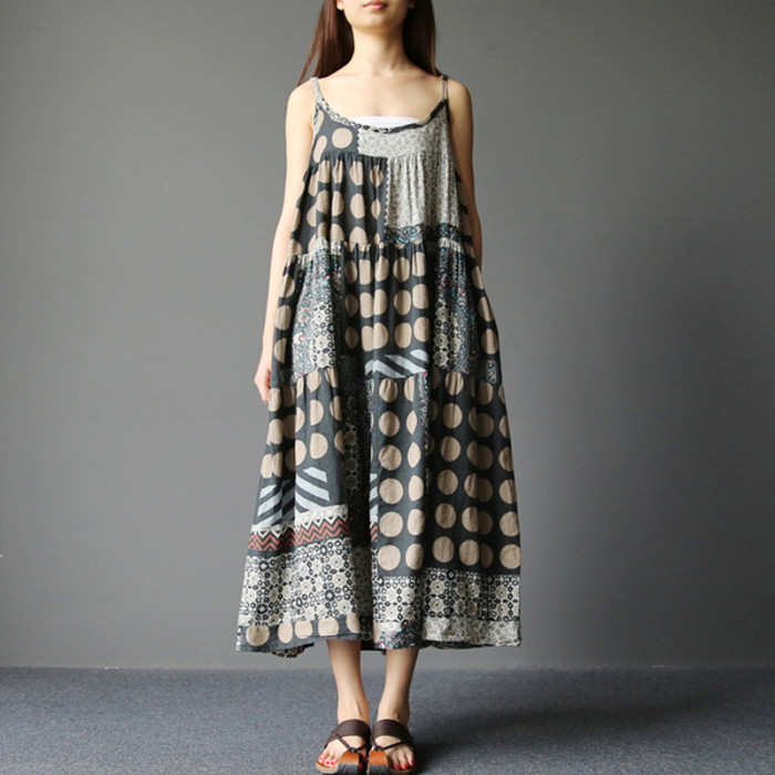 Cotton Linen Boho Sleeveless Relaxed Oversized  Maxi Dress