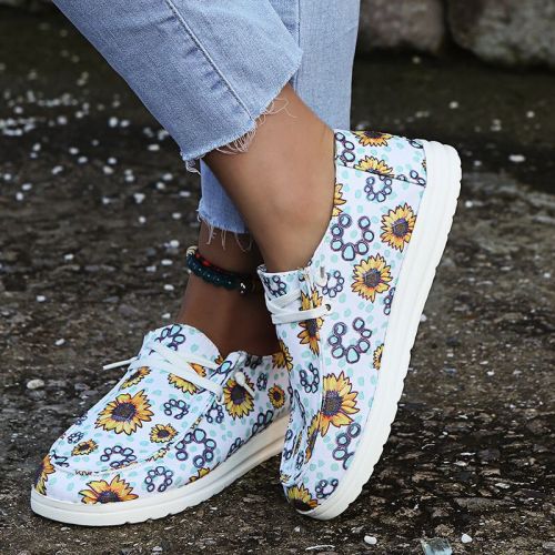 Women's Shoes Fashion Flowers Casual Flat Canvas Shoes