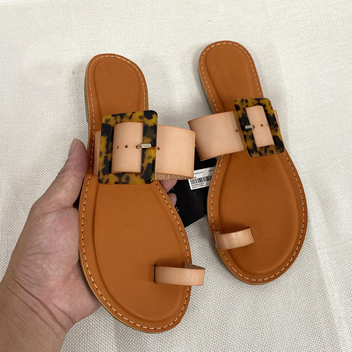 Women's Beach Flat Square Buckle Fashion Slippers