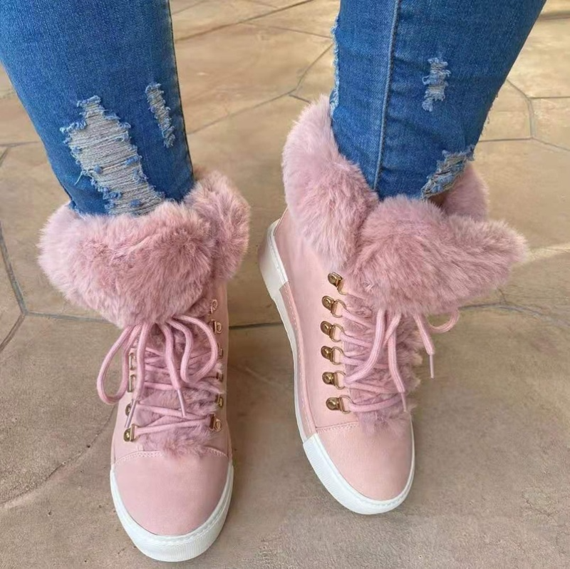Women's Features Real Rabbit Fur Warm Fashion Snow Ankle Boots
