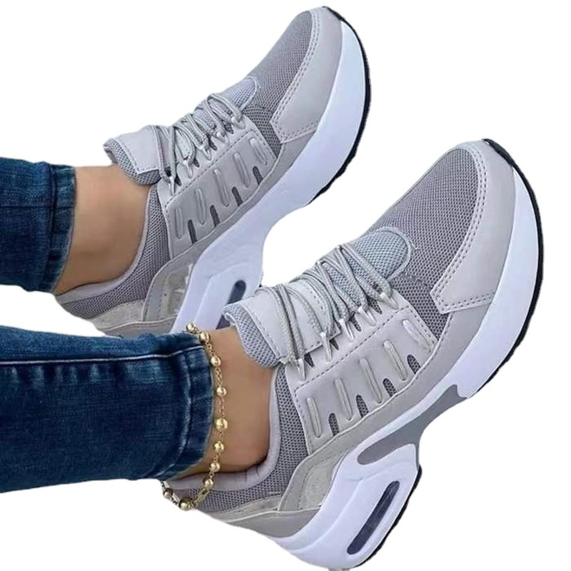 Women's Shoes Wedge Thick Sole Fashion Casual Lace-up Mesh Breathable Sneakers
