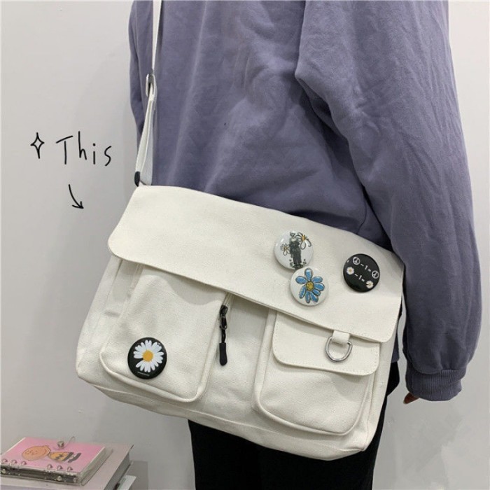 Fashion Youth Casual Large Capacity Solid Color Canvas Shoulder Bag