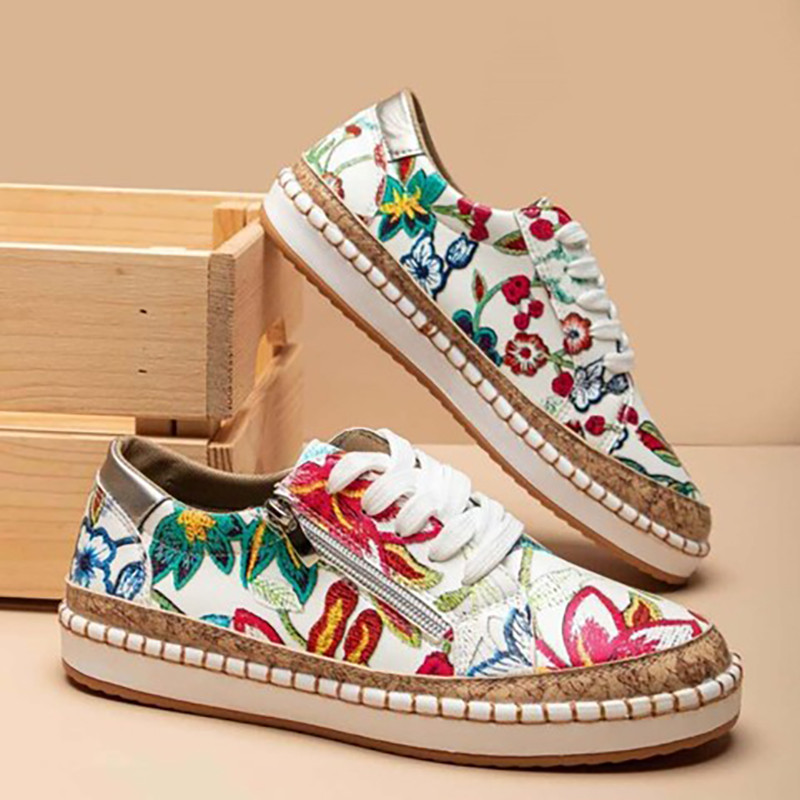 Chic Casual Elegant Floral Print Lace-Up Flat Round Toe Sneakers