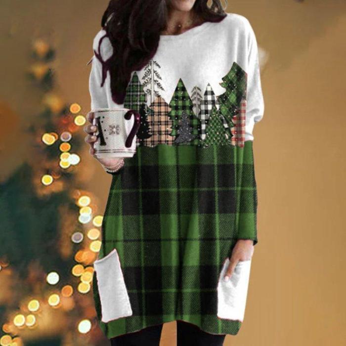 Christmas Print Fashion Pocket Long Sleeve Sweatshirt