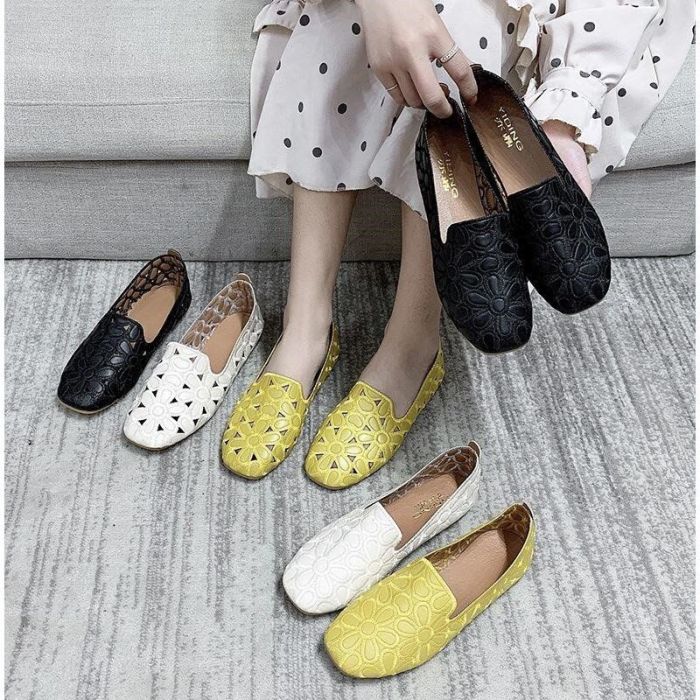 Women's Shoes Square Toe Embroidered Soft Casual Ballet Flats