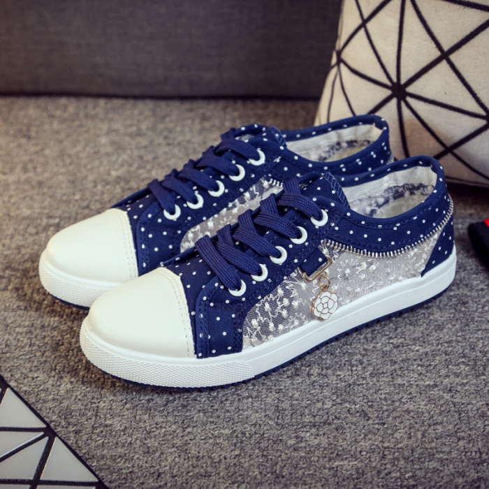 Women's Shoes Lace Breathable Student Fashion Dark Blue Casual  Sneakers